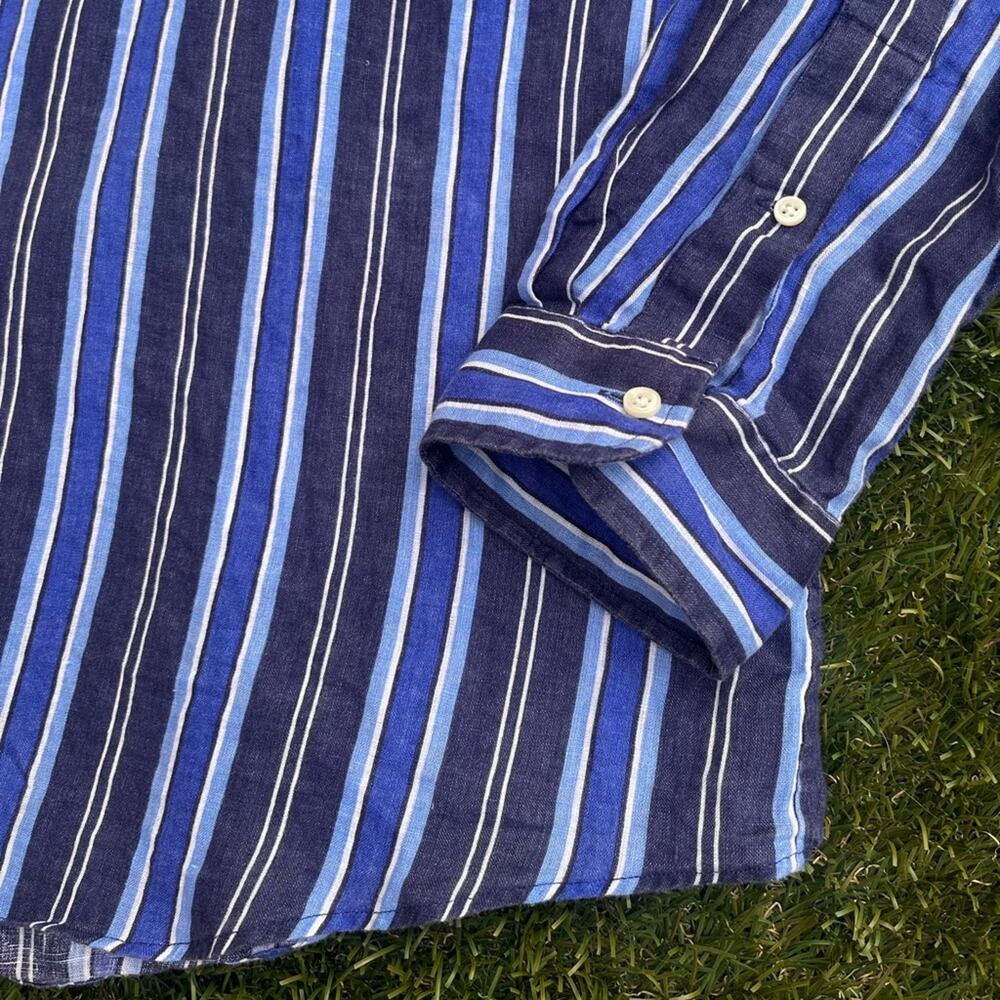 Ralph Lauren 100% Linen Blue Striped Button Down Long Sleeve Collared Shirt XXL - Picture 5 of 9